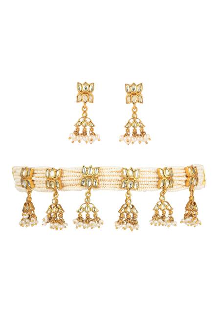 Ajooni Jewels Kundan Pearl Embellished Choker Set 