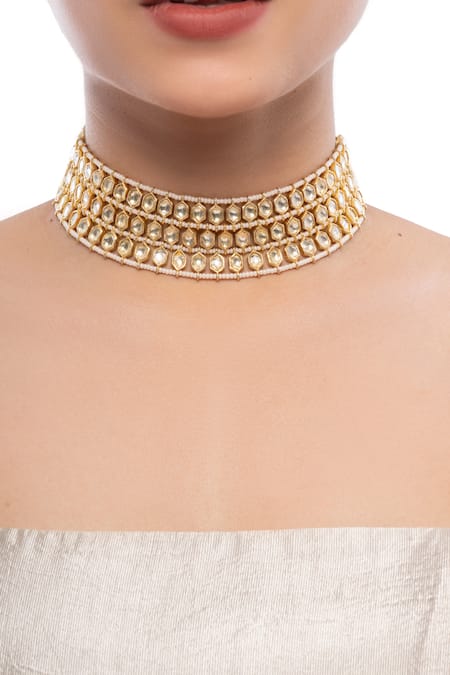 Ajooni Jewels Kundan Pearl Embellished Choker 