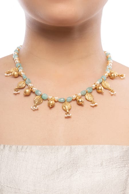 Ajooni Jewels Gold Plated Green Onyx Stone Necklace 