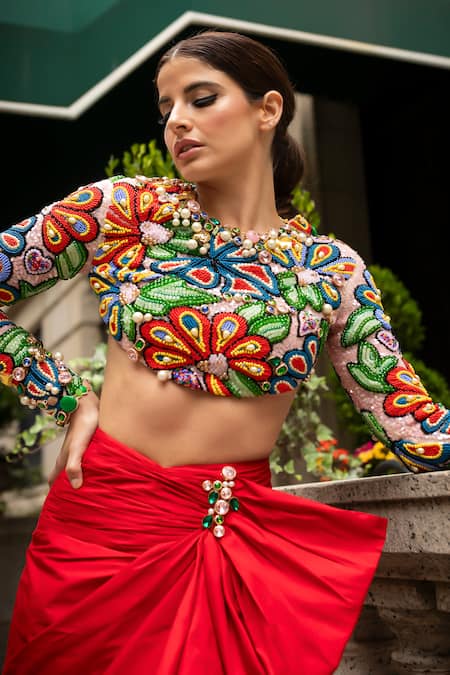 Papa Don't Preach Papas Hot Sauce Embellished Blouse With Draped Skirt 