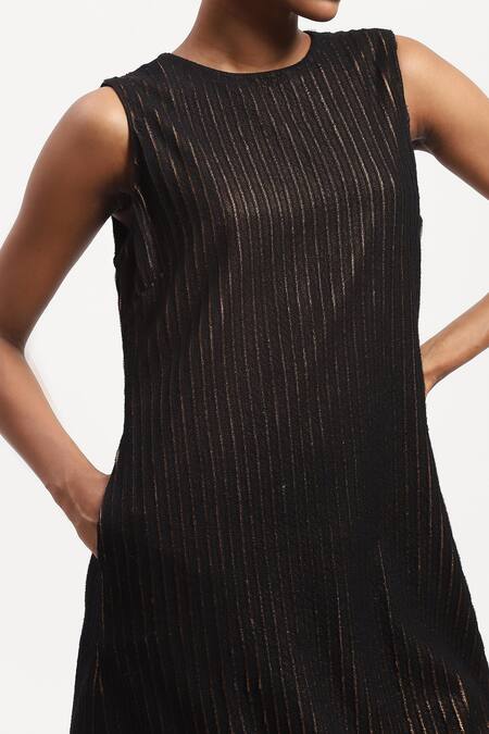 Buy Abraham And Thakore Black Georgette Foil Printing Round Neck Foli Applique Short Dress Online at Aza Fashions Buy_Abraham And Thakore_Black Georgette Foil Printing Round Neck Foli Applique Short Dress_Online_at_Aza_Fashions