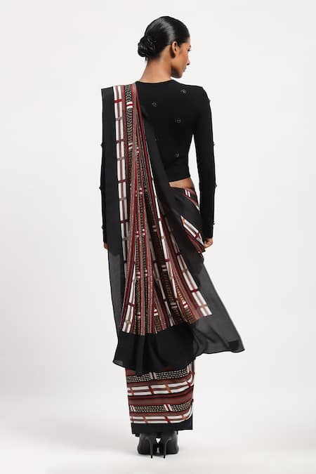 Shop_Abraham And Thakore_Multi Color Satin Beads, Sequins Geometric Embellished Saree _at_Aza_Fashions