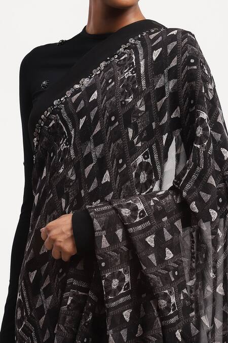 Shop Abraham And Thakore Black Silk Sequins Geometric Embellished Saree Online at Aza Fashions Shop_Abraham And Thakore_Black Silk Sequins Geometric Embellished Saree_Online_at_Aza_Fashions
