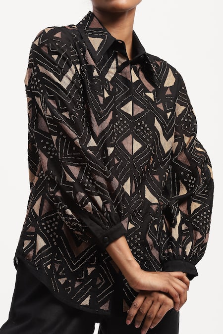 Buy Abraham And Thakore Black Chanderi Beads, Embroidery Collared Chevron Embellished Shirt Online at Aza Fashions Buy_Abraham And Thakore_Black Chanderi Beads, Embroidery Collared Chevron Embellished Shirt_Online_at_Aza_Fashions
