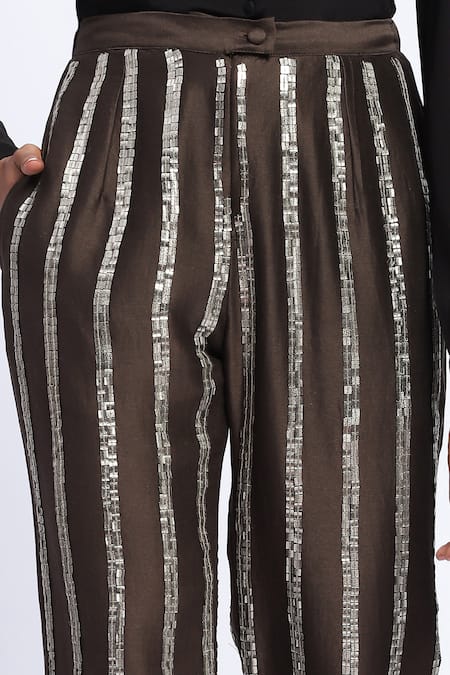 Buy Abraham And Thakore Brown Chanderi Sequins Stripe Pant Online at Aza Fashions Buy_Abraham And Thakore_Brown Chanderi Sequins Stripe Pant _Online_at_Aza_Fashions