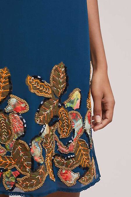 Bhanuni By Jyoti Blue Viscose Georgette Round Embroidered Dress at Aza Fashions Bhanuni By Jyoti_Blue Viscose Georgette Round Embroidered Dress _at_Aza_Fashions