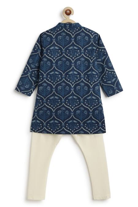 Shop Tiber Taber Blue Cotton Mughal Floral Print Kurta Set at Aza Fashions Shop_Tiber Taber_Blue Cotton Mughal Floral Print Kurta Set_at_Aza_Fashions