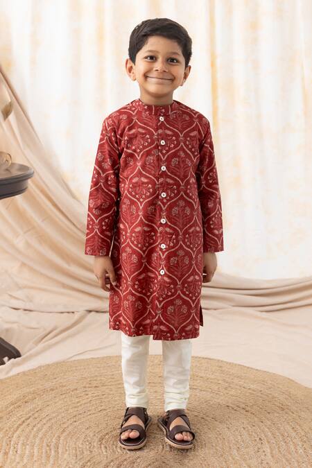 Tiber Taber Maroon Cotton Mughal Floral Print Kurta Set Online at Aza Fashions Tiber Taber_Maroon Cotton Mughal Floral Print Kurta Set _Online_at_Aza_Fashions