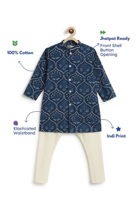 Buy Tiber Taber Blue Cotton Mughal Floral Print Kurta Set Online at Aza Fashions Buy_Tiber Taber_Blue Cotton Mughal Floral Print Kurta Set_Online_at_Aza_Fashions