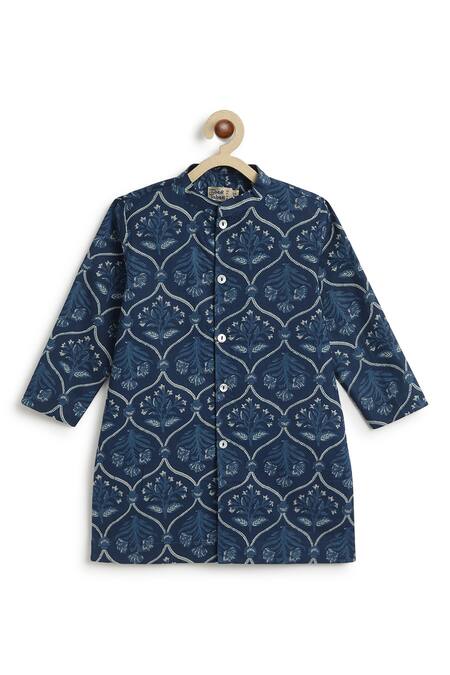 Shop Tiber Taber Blue Cotton Mughal Floral Print Kurta Set Online at Aza Fashions Shop_Tiber Taber_Blue Cotton Mughal Floral Print Kurta Set_Online_at_Aza_Fashions