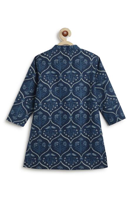 Tiber Taber Blue Cotton Mughal Floral Print Kurta Set at Aza Fashions Tiber Taber_Blue Cotton Mughal Floral Print Kurta Set_at_Aza_Fashions