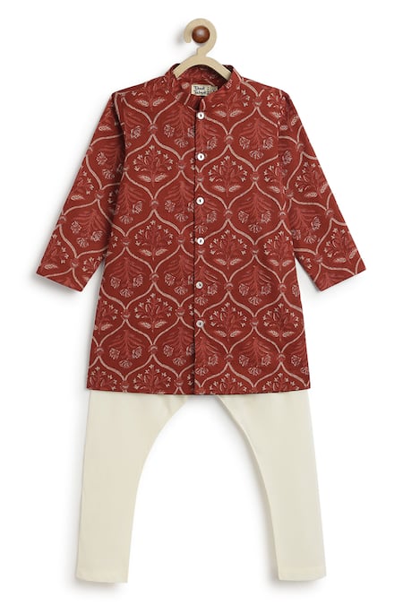 Buy Tiber Taber Maroon Cotton Mughal Floral Print Kurta Set Online at Aza Fashions Buy_Tiber Taber_Maroon Cotton Mughal Floral Print Kurta Set _Online_at_Aza_Fashions