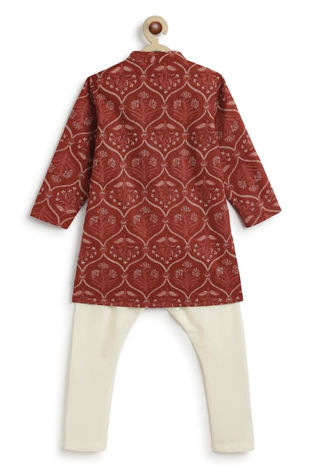Tiber Taber Maroon Cotton Mughal Floral Print Kurta Set at Aza Fashions Tiber Taber_Maroon Cotton Mughal Floral Print Kurta Set _at_Aza_Fashions