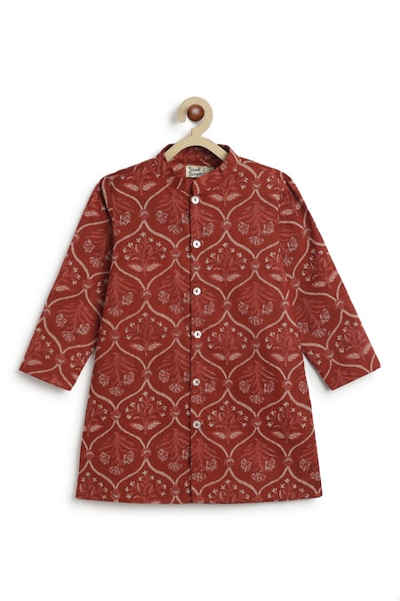 Buy Tiber Taber Maroon Cotton Mughal Floral Print Kurta Set Buy_Tiber Taber_Maroon Cotton Mughal Floral Print Kurta Set