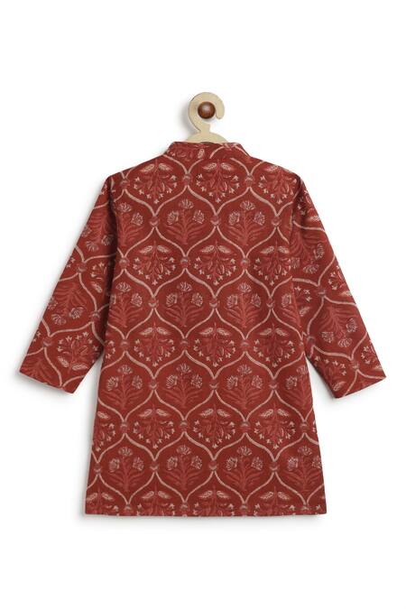 Shop Tiber Taber Maroon Cotton Mughal Floral Print Kurta Set Shop_Tiber Taber_Maroon Cotton Mughal Floral Print Kurta Set