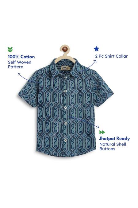 Tiber Taber_Blue Cotton Geometric Print Shirt _at_Aza_Fashions