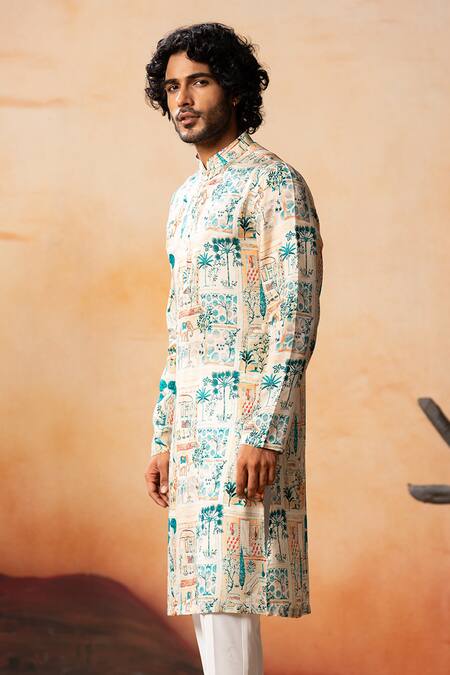 Buy Hilo Design Cream Silk Embroidery Russian Forest Print Kurta Online at Aza Fashions Buy_Hilo Design_Cream Silk Embroidery Russian Forest Print Kurta_Online_at_Aza_Fashions