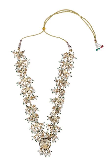 Auraa Trends_Green Beads Kundan Embellished Necklace Set _Online_at_Aza_Fashions
