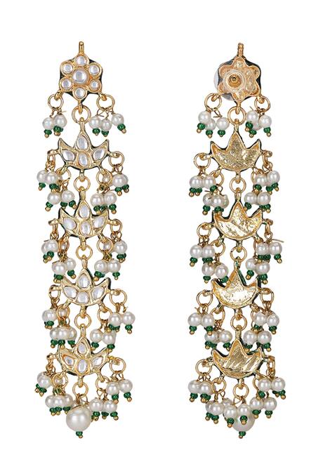 Buy_Auraa Trends_Green Beads Kundan Embellished Necklace Set _Online_at_Aza_Fashions