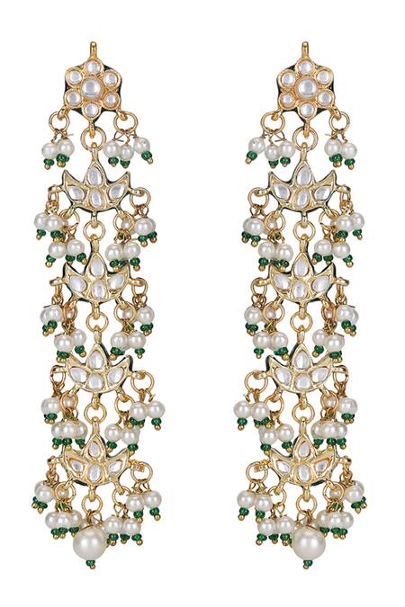 Shop_Auraa Trends_Green Beads Kundan Embellished Necklace Set _Online_at_Aza_Fashions