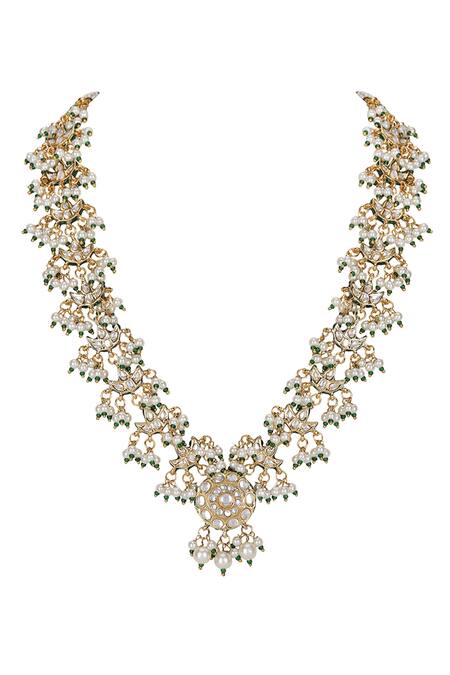 Auraa Trends_Green Beads Kundan Embellished Necklace Set _at_Aza_Fashions