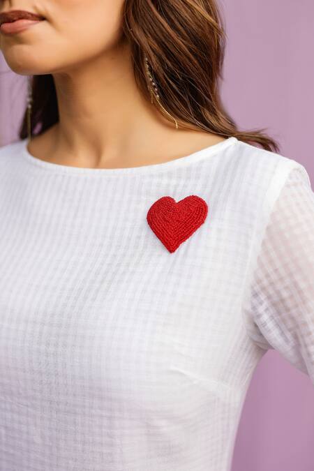 Gulaal_White Cotton Embroidery Round Neck Heart Ruffle Midi Dress_Online_at_Aza_Fashions