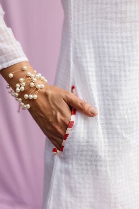 Gulaal_White Cotton Embroidery Round Neck Heart Ruffle Midi Dress_at_Aza_Fashions