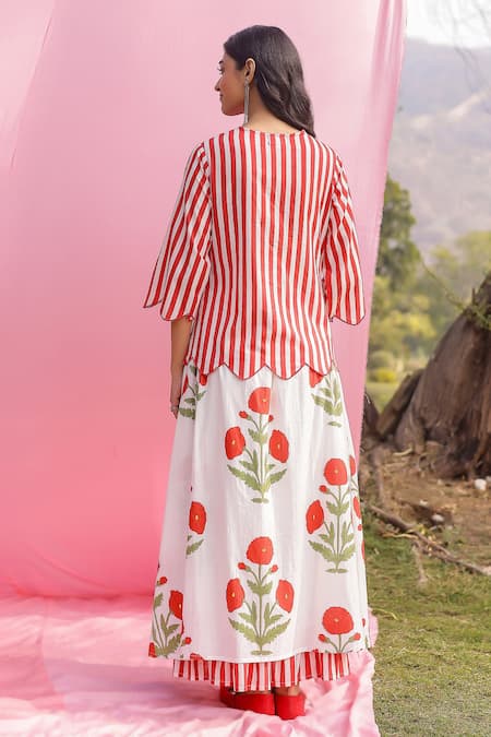 Gulaal Hand Print Top & Layered Skirt Set 