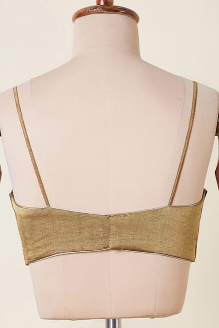 Dressfolk_Gold Handloom Stripe Woven Tissue Pre-draped Saree Set With Running Blouse _Online_at_Aza_Fashions