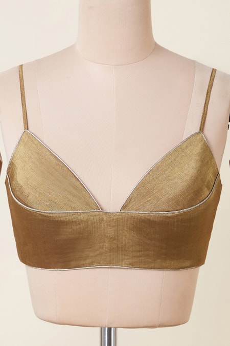 Shop_Dressfolk_Gold Handloom Stripe Woven Tissue Pre-draped Saree Set With Running Blouse _Online_at_Aza_Fashions