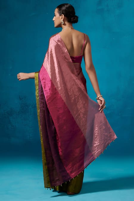 Dressfolk Zari Striped Handloom Tissue Saree Set with Running Blouse 