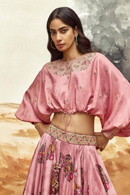 Punit Balana Pink Chanderi , Gota Patti, Embroidery, Diamonds Round Neck Lehenga Set at Aza Fashions Punit Balana_Pink Chanderi , Gota Patti, Embroidery, Diamonds Round Neck Lehenga Set _at_Aza_Fashions