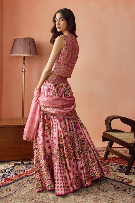 Punit Balana Floral Embroidered Jacket & Printed Skirt Set 
