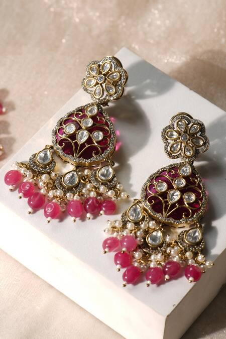 Amaara Jewels_Red Pearls, Stones, Beads Crest Bloom Necklace Set _Online_at_Aza_Fashions