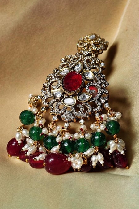 Buy_Amaara Jewels_Red Pearls Antique Gold Blossom Vine Necklace Set 