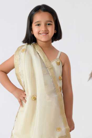 Bannhi By Priyanka Rathore_Ivory Silk, Denim Sequins Floral Embroidered Anarkali Set _Online_at_Aza_Fashions