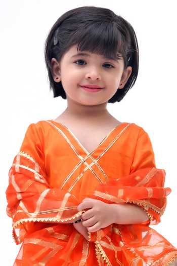 Bannhi By Priyanka Rathore_Orange Organza, Cotton, Silk Gota Patti, Zari Embellished Anarkali And Dupatta Set _Online_at_Aza_Fashions