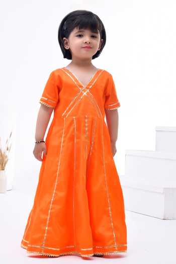 Buy_Bannhi By Priyanka Rathore_Orange Organza, Cotton, Silk Gota Patti, Zari Embellished Anarkali And Dupatta Set _Online_at_Aza_Fashions