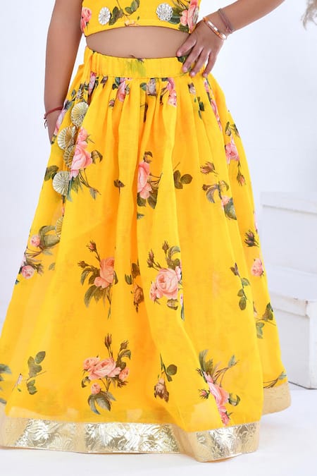 Shop Bannhi By Priyanka Rathore Yellow Organza, Chanderi Gota Patti, Embroidery Floral Printed Lehenga Set Online at Aza Fashions Shop_Bannhi By Priyanka Rathore_Yellow Organza, Chanderi Gota Patti, Embroidery Floral Printed Lehenga Set _Online_at_Aza_Fashions