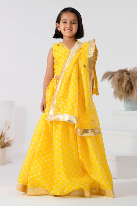 Bannhi By Priyanka Rathore Bandhani Print Yellow Lehenga Set 