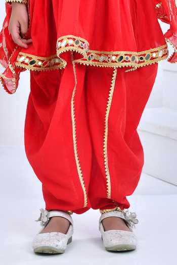 Shop_Bannhi By Priyanka Rathore_Red Chanderi, Lurex Gota Patti Embellished Kurta Dhoti Pant Set _Online_at_Aza_Fashions
