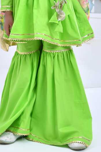 Bannhi By Priyanka Rathore_Multi Color Cotton, Chiffon Gota Patti Embellished Angarkha Set _Online_at_Aza_Fashions