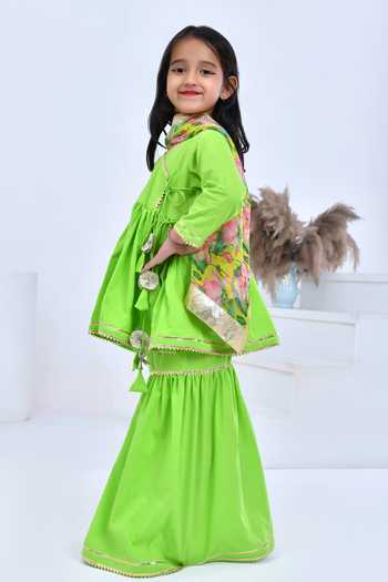 Buy_Bannhi By Priyanka Rathore_Multi Color Cotton, Chiffon Gota Patti Embellished Angarkha Set _Online_at_Aza_Fashions