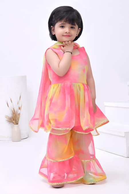 Bannhi By Priyanka Rathore_Multi Color Georgette Gota Patti Embellished Kurta Sharara Set _Online_at_Aza_Fashions