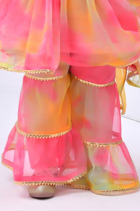 Shop_Bannhi By Priyanka Rathore_Multi Color Georgette Gota Patti Embellished Kurta Sharara Set _Online_at_Aza_Fashions