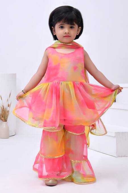 Bannhi By Priyanka Rathore_Multi Color Georgette Gota Patti Embellished Kurta Sharara Set _at_Aza_Fashions