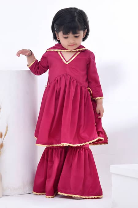 Bannhi By Priyanka Rathore Magenta Crepe Gota Patti Embellished Kurta Sharara Set 