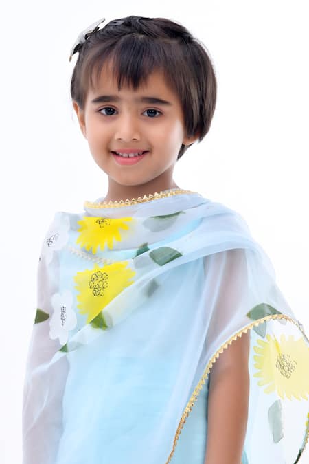 Bannhi By Priyanka Rathore_Blue Organza, Cotton Gota Patti Sky Embellished Kurta Set _Online_at_Aza_Fashions