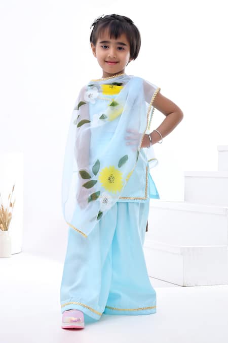 Bannhi By Priyanka Rathore Blue Organza, Cotton Gota Patti Sky Embellished Kurta Set 