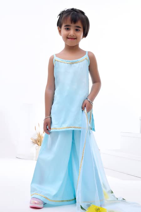 Buy_Bannhi By Priyanka Rathore_Blue Organza, Cotton Gota Patti Sky Embellished Kurta Set _Online_at_Aza_Fashions